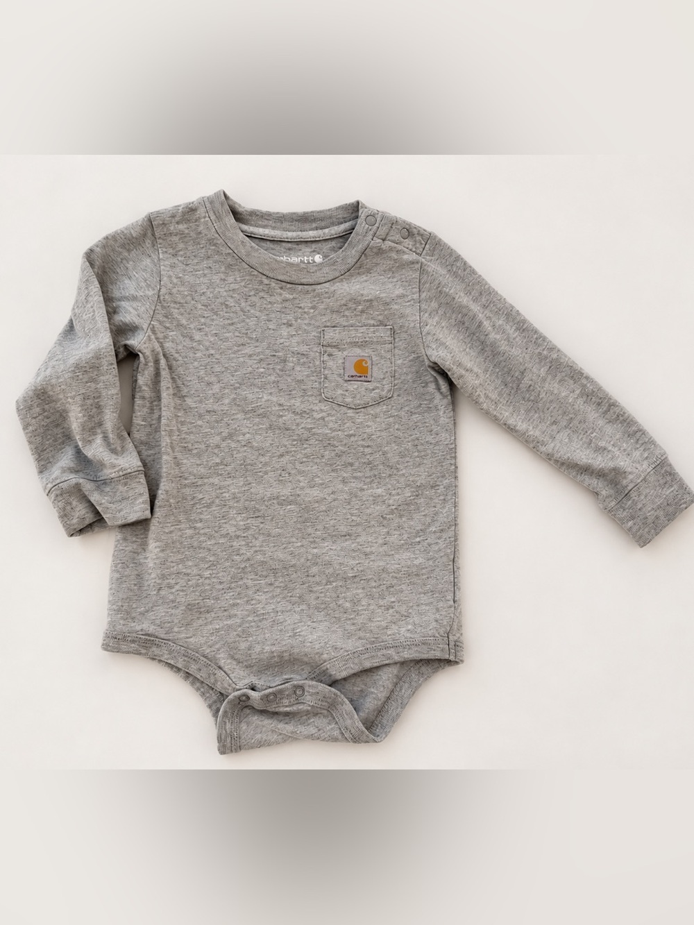Carhartt Kids Long-Sleeve Grey Bodysuit with Pocket Patch